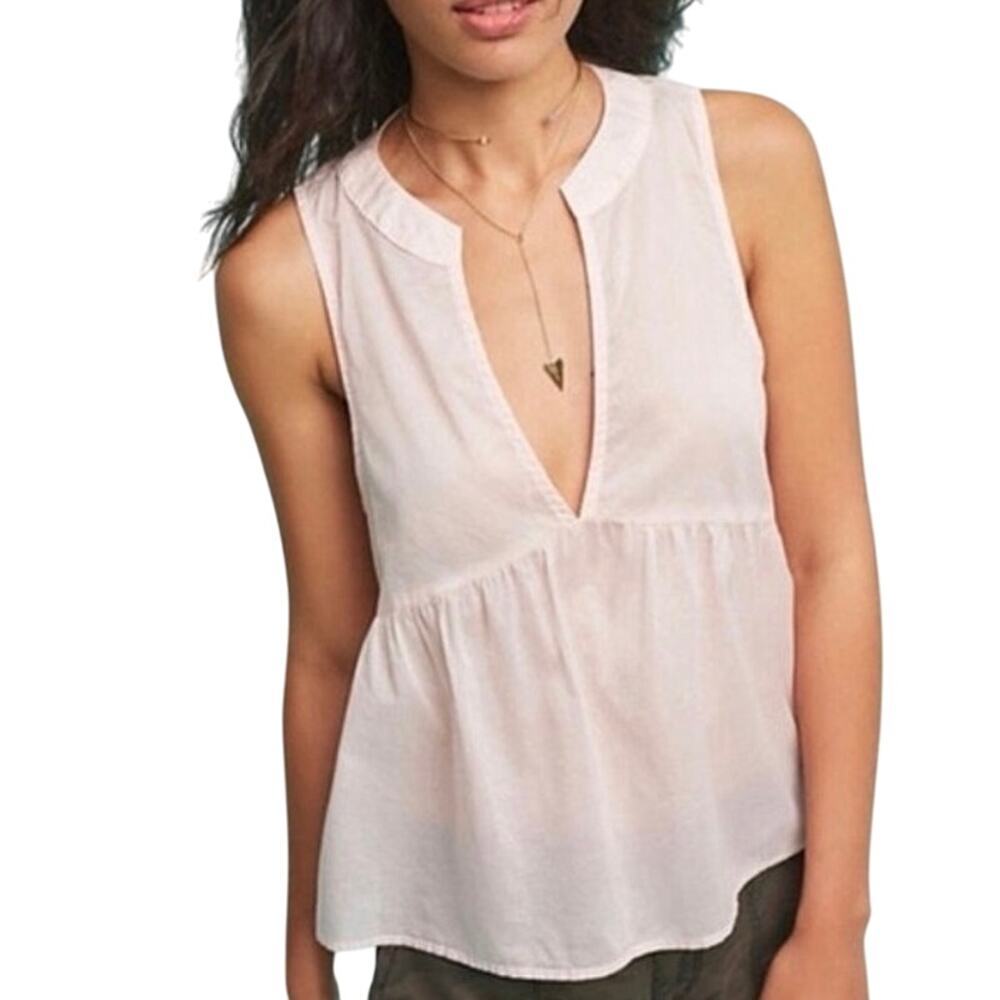 Cloth & Stone Anthropologie Pink Sleeveless Sheer Split Neck Top Size S